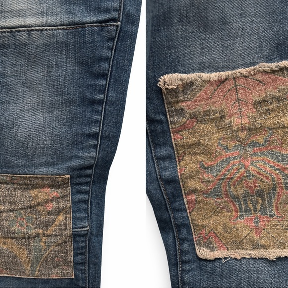 Pilcro & Letterpress Slim Boyfriend Jeans Size 27 Anthropologie Patchwork Knees - Picture 6 of 9